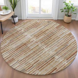 Piper Looms Chantille Stripes ACN2102 Terracotta Machine Washable Area Rug Round Lifestyle Image Feature