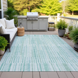 Piper Looms Chantille Stripes ACN2102 Turquoise Machine Washable Area Rug Outdoor Lifestyle Image Feature