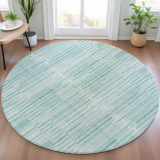Piper Looms Chantille Stripes ACN2102 Turquoise Machine Washable Area Rug Round Lifestyle Image Feature