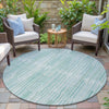 Piper Looms Chantille Stripes ACN2102 Turquoise Machine Washable Area Rug Round Outdoor Lifestyle Image Feature