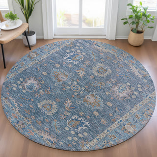 Piper Looms Chantille Global ACN2104 Blue Machine Washable Area Rug Round Lifestyle Image Feature
