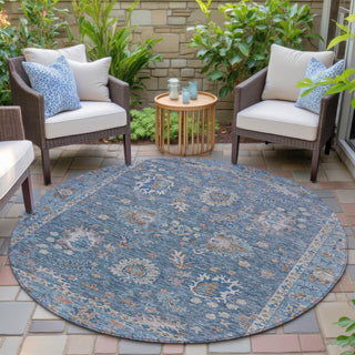 Piper Looms Chantille Global ACN2104 Blue Machine Washable Area Rug Round Outdoor Lifestyle Image Feature