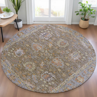 Piper Looms Chantille Global ACN2104 Brown Machine Washable Area Rug Round Lifestyle Image Feature