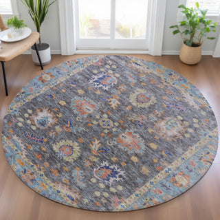 Piper Looms Chantille Global ACN2104 Gray Machine Washable Area Rug Round Lifestyle Image Feature
