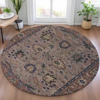 Piper Looms Chantille Global ACN2104 Mocha Machine Washable Area Rug Round Lifestyle Image Feature