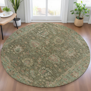 Piper Looms Chantille Global ACN2104 Olive Machine Washable Area Rug Round Lifestyle Image Feature