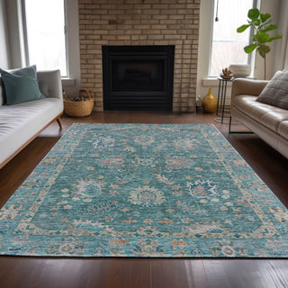 Piper Looms Chantille Global ACN2104 Teal Machine Washable Area Rug Lifestyle Image Feature