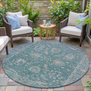 Piper Looms Chantille Global ACN2104 Teal Machine Washable Area Rug Round Outdoor Lifestyle Image Feature