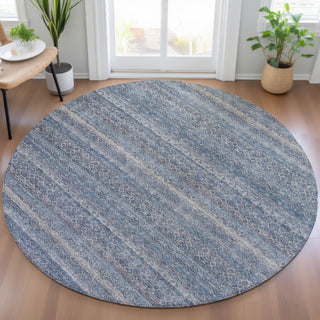 Piper Looms Chantille Stripes ACN2105 Blue Machine Washable Area Rug Round Lifestyle Image Feature