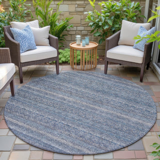 Piper Looms Chantille Stripes ACN2105 Blue Machine Washable Area Rug Round Outdoor Lifestyle Image Feature