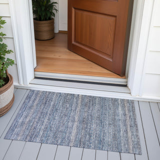Piper Looms Chantille Stripes ACN2105 Blue Machine Washable Area Rug Scatter Outdoor Lifestyle Image Feature