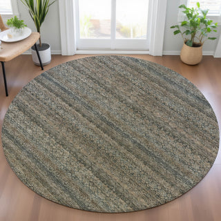 Piper Looms Chantille Stripes ACN2105 Chocolate Machine Washable Area Rug Round Lifestyle Image Feature