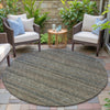 Piper Looms Chantille Stripes ACN2105 Chocolate Machine Washable Area Rug Round Outdoor Lifestyle Image Feature