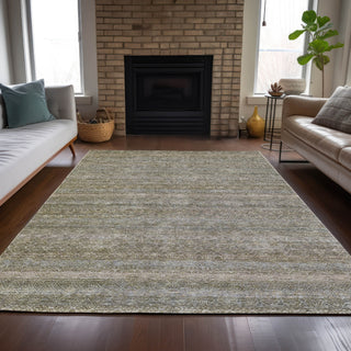 Piper Looms Chantille Stripes ACN2105 Khaki Machine Washable Area Rug Lifestyle Image Feature