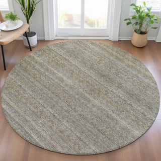 Piper Looms Chantille Stripes ACN2105 Khaki Machine Washable Area Rug Round Lifestyle Image Feature