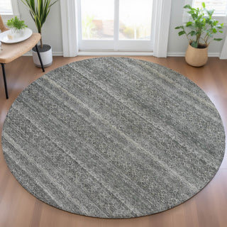 Piper Looms Chantille Stripes ACN2105 Pewter Machine Washable Area Rug Round Lifestyle Image Feature