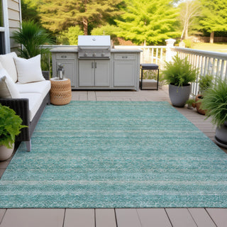 Piper Looms Chantille Stripes ACN2105 Teal Machine Washable Area Rug Outdoor Lifestyle Image Feature