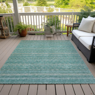 Piper Looms Chantille Stripes ACN2105 Teal Machine Washable Area Rug Outdoor Lifestyle Image Feature