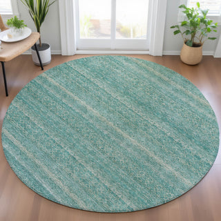 Piper Looms Chantille Stripes ACN2105 Teal Machine Washable Area Rug Round Lifestyle Image Feature