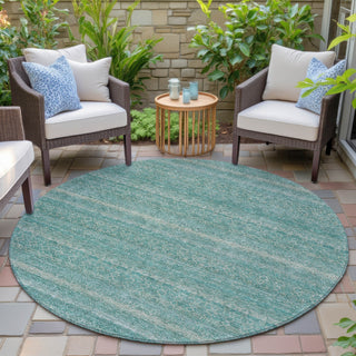 Piper Looms Chantille Stripes ACN2105 Teal Machine Washable Area Rug Round Outdoor Lifestyle Image Feature