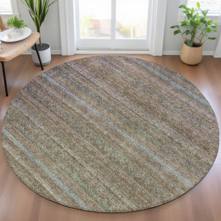Piper Looms Chantille Stripes ACN2106 Brown Machine Washable Area Rug Round Lifestyle Image Feature