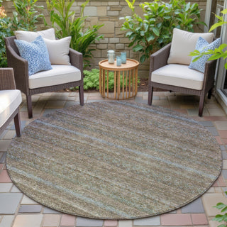 Piper Looms Chantille Stripes ACN2106 Brown Machine Washable Area Rug Round Outdoor Lifestyle Image Feature