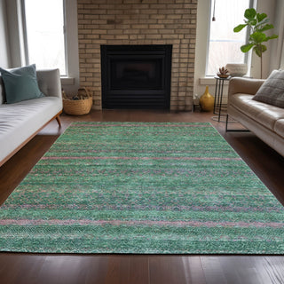 Piper Looms Chantille Stripes ACN2106 Green Machine Washable Area Rug Lifestyle Image Feature