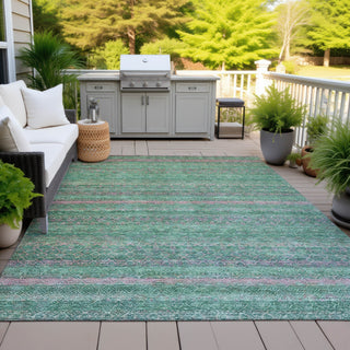 Piper Looms Chantille Stripes ACN2106 Green Machine Washable Area Rug Outdoor Lifestyle Image Feature
