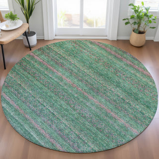 Piper Looms Chantille Stripes ACN2106 Green Machine Washable Area Rug Round Lifestyle Image Feature