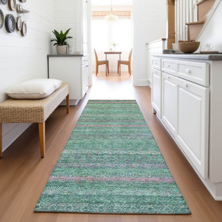 Piper Looms Chantille Stripes ACN2106 Green Machine Washable Area Rug Runner Lifestyle Image Feature