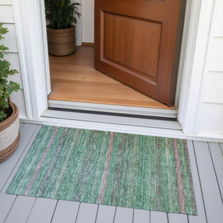 Piper Looms Chantille Stripes ACN2106 Green Machine Washable Area Rug Scatter Outdoor Lifestyle Image Feature