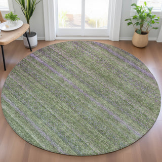 Piper Looms Chantille Stripes ACN2106 Olive Machine Washable Area Rug Round Lifestyle Image Feature