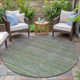Piper Looms Chantille Stripes ACN2106 Olive Machine Washable Area Rug Round Outdoor Lifestyle Image Feature