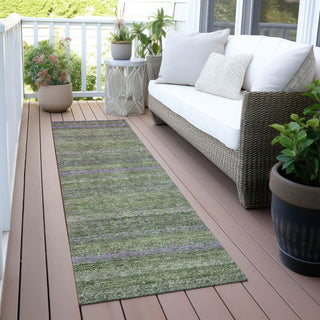 Piper Looms Chantille Stripes ACN2106 Olive Machine Washable Area Rug Runner Outdoor Lifestyle Image Feature