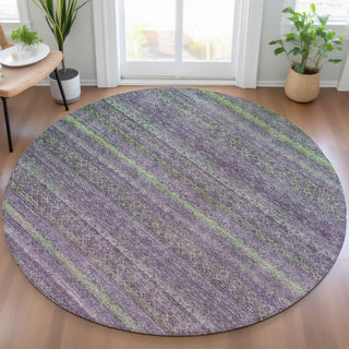 Piper Looms Chantille Stripes ACN2106 Purple Machine Washable Area Rug Round Lifestyle Image Feature