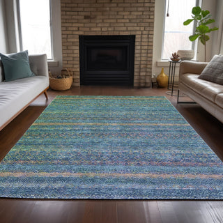 Piper Looms Chantille Stripes ACN2106 Teal Machine Washable Area Rug Lifestyle Image Feature