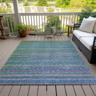 Piper Looms Chantille Stripes ACN2106 Teal Machine Washable Area Rug Outdoor Lifestyle Image Feature