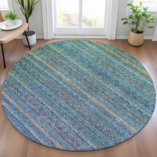 Piper Looms Chantille Stripes ACN2106 Teal Machine Washable Area Rug Round Lifestyle Image Feature