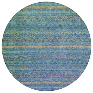 Piper Looms Chantille Stripes ACN2106 Teal Machine Washable Area Rug Round Main Image