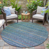 Piper Looms Chantille Stripes ACN2106 Teal Machine Washable Area Rug Round Outdoor Lifestyle Image Feature