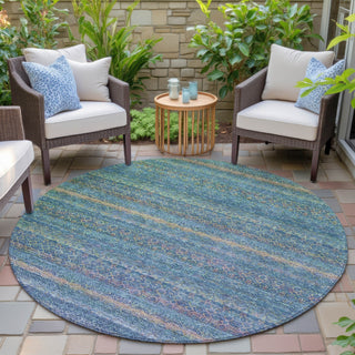 Piper Looms Chantille Stripes ACN2106 Teal Machine Washable Area Rug Round Outdoor Lifestyle Image Feature