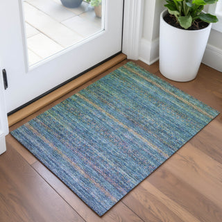 Piper Looms Chantille Stripes ACN2106 Teal Machine Washable Area Rug Scatter Lifestyle Image Feature
