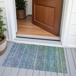 Piper Looms Chantille Stripes ACN2106 Teal Machine Washable Area Rug Scatter Outdoor Lifestyle Image Feature