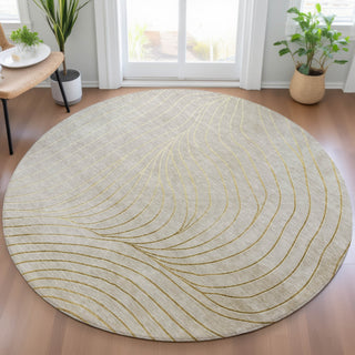 Piper Looms Chantille Swirls ACN2107 Beige Machine Washable Area Rug Round Lifestyle Image Feature