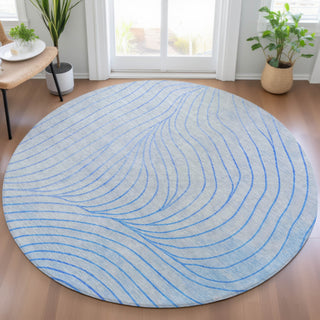 Piper Looms Chantille Swirls ACN2107 Blue Machine Washable Area Rug Round Lifestyle Image Feature