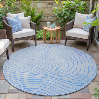 Piper Looms Chantille Swirls ACN2107 Blue Machine Washable Area Rug Round Outdoor Lifestyle Image Feature