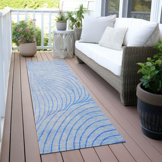 Piper Looms Chantille Swirls ACN2107 Blue Machine Washable Area Rug Runner Outdoor Lifestyle Image Feature