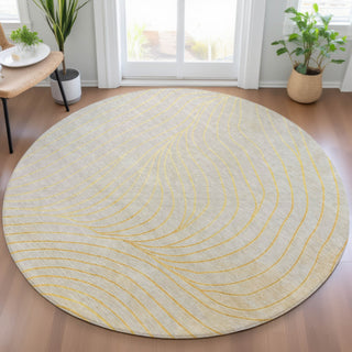 Piper Looms Chantille Swirls ACN2107 Gold Machine Washable Area Rug Round Lifestyle Image Feature