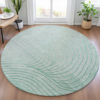 Piper Looms Chantille Swirls ACN2107 Mint Machine Washable Area Rug Round Lifestyle Image Feature