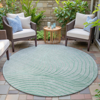 Piper Looms Chantille Swirls ACN2107 Mint Machine Washable Area Rug Round Outdoor Lifestyle Image Feature